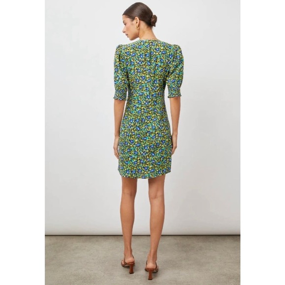 RAILS Roma Dress Womens Small Abstract Garden Print Green Blue Short Sleeve - Picture 2 of 16